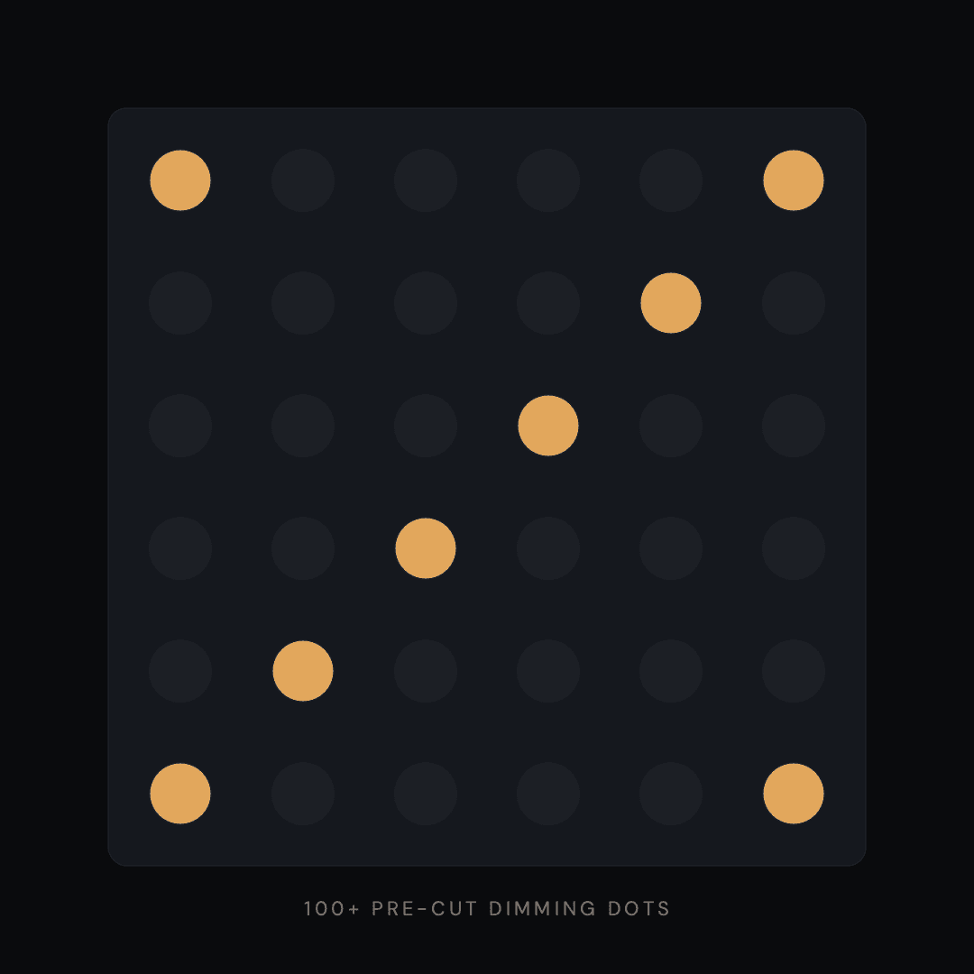 A sheet of pre-cut Lightmute dimming dots